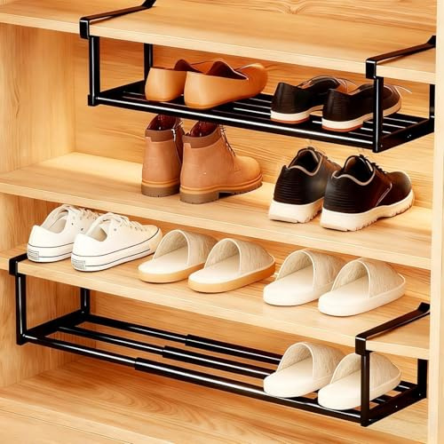 CTDMJ Hängendes Schuhregal Organizer 2Pcs, Erweiterbarer 40-70cm Schuhorganizer Hängend, Schuhregal Metall, Platzsparendes Schuhablage, Schuhaufbewahrung für Regal Organizer unter den Schrank