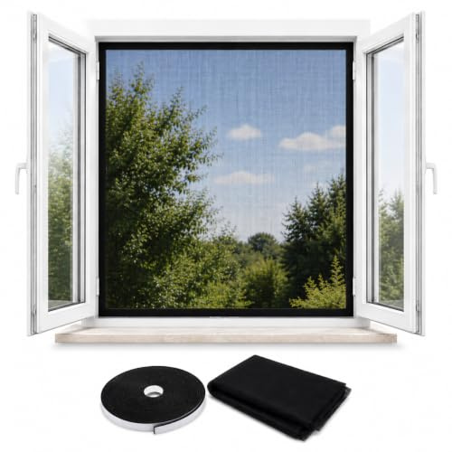 Zanzariera per Finestra e Portafinestra, Kit Facile da Montare, Nero, 130x150cm, Nastro adesivo- Lato Uncino + Rete Antizanzare Anti Insetti