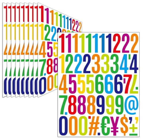 540 Stück, 50 mm - Zahlen Aufkleber, 10 Blätter Bunte Klebezahlen Wetterfest, Vinyl Number Stickers für Briefkasten, Adressnummer, Hausnummer (Bunte)