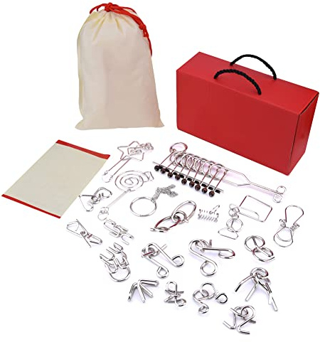 Generic Juego de Rompecabezas de Alambre de Metal de 20 Piezas, Desafiantes Acertijos IQ Mind, Juguetes de Entrenamiento para Niños y Adultos, Material de Acero Al Carbono