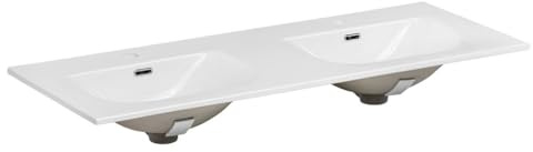 Lavabo da incasso ESSEN 120 cm doppio lavabo in ceramica bianco lucido