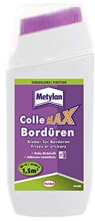Metylan Bordüren Klebstoff, Tapetenkleber für Bordüren aus Papier, Gewebe, Metall, Vinyl, starker Kleber für sicheres Haften, leicht verarbeitbarer Klebstoff 1x250g