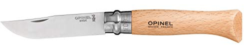 Opinel Messer Nr. 9, Edelstahl, Tradition, 12 cm langer Griff aus Buchenholz, drehbarer Ring