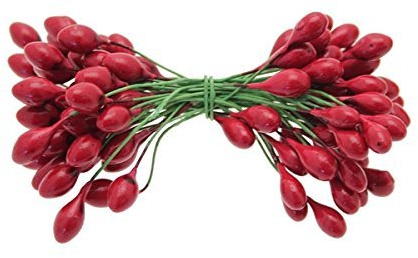 50 doppelendige Beeren auf Draht (100 Beeren) für Weihnachtskränze / Bastelarbeiten und Floristik (Hochglanz-Putzbeeren) (1 Strauß, rot)