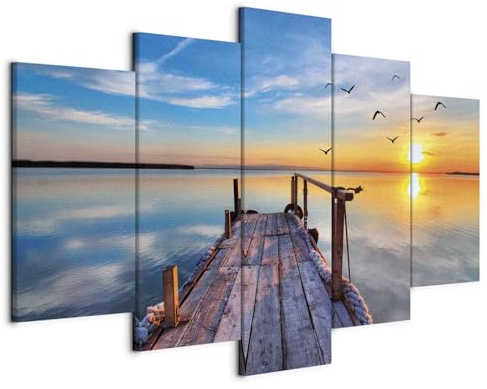 B&D XXL - Quadro 100x50 cm 5 Pezzi - Stampa su Tela Strutturata XXL Grande - Quadri Moderni Componibili Camera da Letto Matrimoniale - Stampe da Parete Arte -