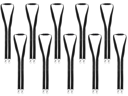Karteo Schlüsselband schwarz mit Doppelkarabiner [10 Stück] Lanyard mit 2 Karabiner Haken und Sicherheitsverschluss für Ausweishüllen