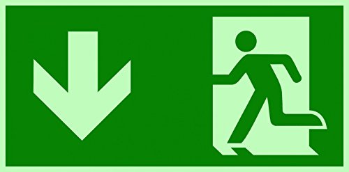 Fluchtweg/Notausgang Rettungsweg Symbol unten ISO Folie lang nachleuchtend & selbstklebend 300x150 mm orig. ANDRIS®