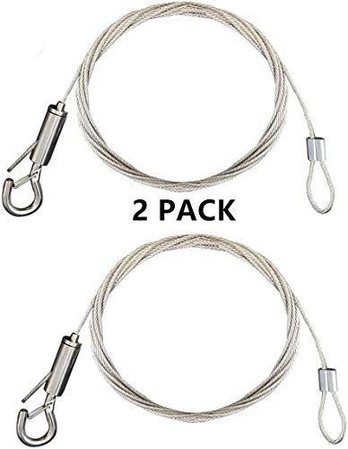 KWODE 2 Stück Edelstahl Draht Seil Automatische Draht Seil Klemme mit Schloss Haken hängende Scheibe Ausrüstung für Panel Licht Bild Reklametafeln DIY Lampe Kleiderbügel Hardware – 18.56 FT Max 30 kg