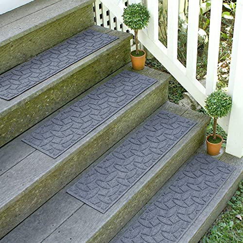 WaterHog Stair Treads, Set of 4, 8-1/2 x 30 inches, Made in USA, Durable and Decorative Floor Covering, Indoor/Outdoor, Water-Trapping, Ellipse Collection, Bluestone