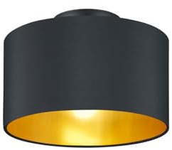 Trio Leuchten Hostel 608200279 Deckenleuchte, Metall, Stoffschirm Schwarz Matt/Gold