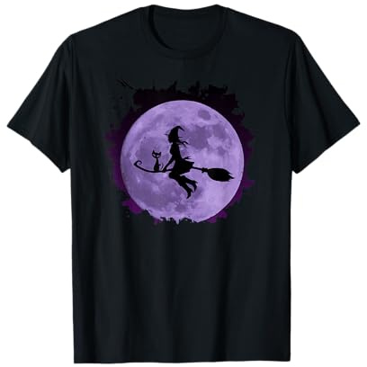 Hexen Shirt Hexe auf Besen mit lila Mond T-Shirt T-Shirt
