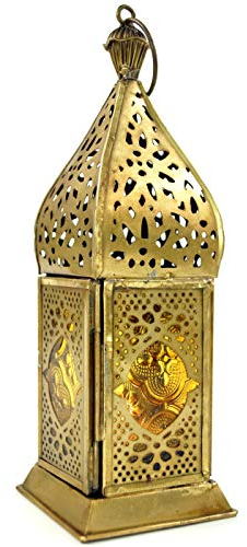 GURU SHOP Orientalische Metall/Glas Laterne in Marrokanischem Design, Windlicht, Gelb