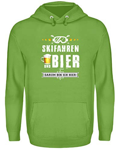 Skifahrer T-Shirt Hoodie Ski & Bier für Winterurlaub - Unisex Kapuzenpullover Hoodie -M-LimettenGrün