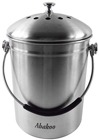 Abakoo Compost Bin 304 Stainless Steel Kitchen Composter Waste Pail Indoor Countertop Kitchen Bin Pail - Includes 4 Filters (1.3 Gallon)