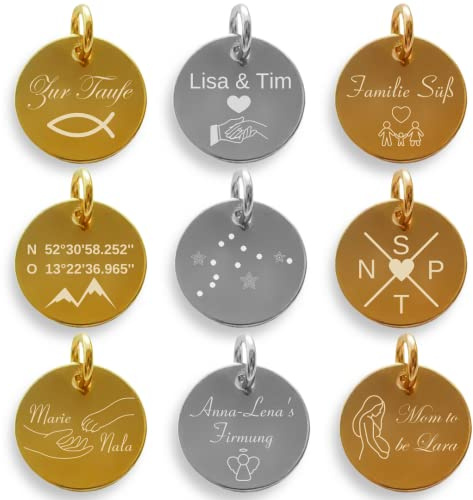 Anhänger mit Gravur 10mm aus 925er Silber Kettenanhänger personalisiert Geschenk zum Abi Taufe Kommunion Konfirmation Geburt
