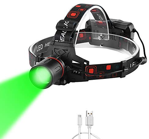 WESLITE Linterna Frontal Verde para Visión Nocturna, Alta Potencia con Zoom para Caza, Pesca, Camping (Luz Blanca y Verde)