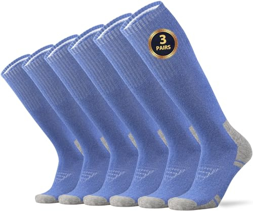 Ortis Cotton Full Cushion Over the Calf Socks OTC Knee High Thick Moisture Wicking Breathable Work Boot Thermal Warm(Denim L)
