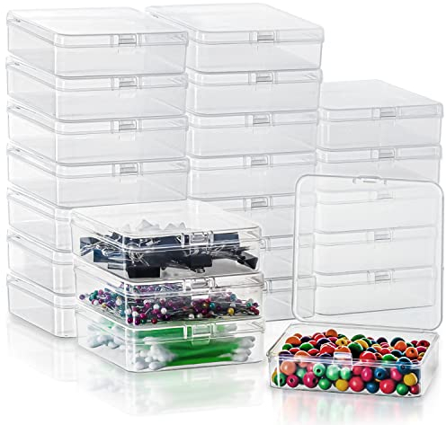 BELLE VOUS Aufbewahrungsboxen Klein Klare Plastikbox mit Schnappdeckel Set (24 Stk) - L9,4 x B9,4 x H2,8 cm - Mini Aufbewahrungsbox für Pillen, Perlen, Schmuck, Bastelartikel & Kleinteile