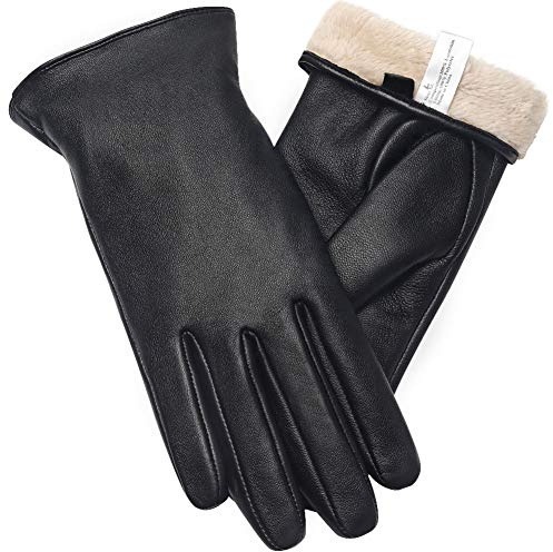 vislivin Gants Cuir Femme Mode Hiver Gants Tactile Plein Doigt Peau de Mouton Gant Femme Cadeau Black L
