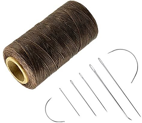 Dtoterul Gewachster Faden 1 Stück 150D und Gebogene Nähnadeln Nähgarn Reißfest Leder-Nähwerkzeug-Set Sattlergarn Schustergarn Ledergarn für Geldbörsen Rucksäcke Leder Garn Reißfester Faden