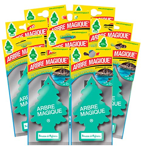 Arbre Magique Mono, Parfumeur de voiture, Parfum de brise de Mykonos, Parfum délicatement sucré, Durée de vie jusqu'à 7 semaines, Fabriqué en Italie, Paquet de 10