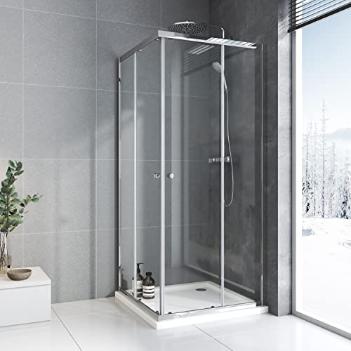 BD-Baode Duschkabine 75x90cm Eckeinstieg mit Schiebetüren 6mm ESG Sicherheitsglas Duschschiebetür Duschabtrennung Duschwand Höhe: 185cm