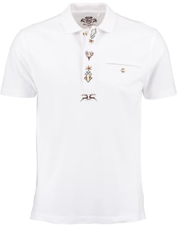 OS Trachten Herren Poloshirt Kurzarm Jagdshirt mit Polokragen Esoqo, Größe:XL, Farbe:weiß