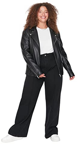 Trendyol Women High Waist Wide Leg Plus Size Jeans Pantalones, Anthracite, 74 Grande para Mujer