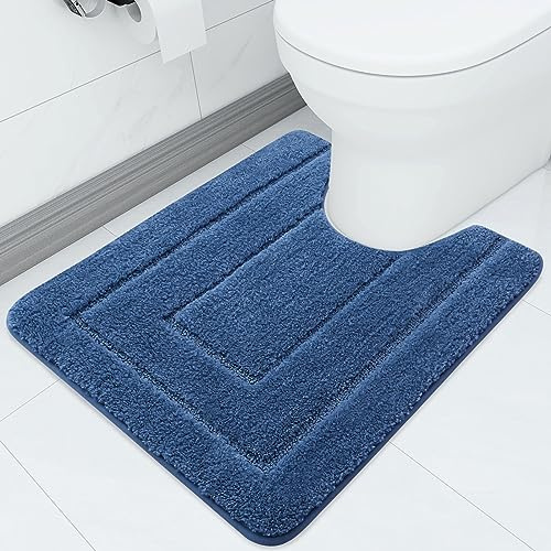 Homaxy - Tappeto da bagno in microfibra, antiscivolo, morbido, con taglio 50 x 60 cm, assorbente, lavabile, per WC, blu navy