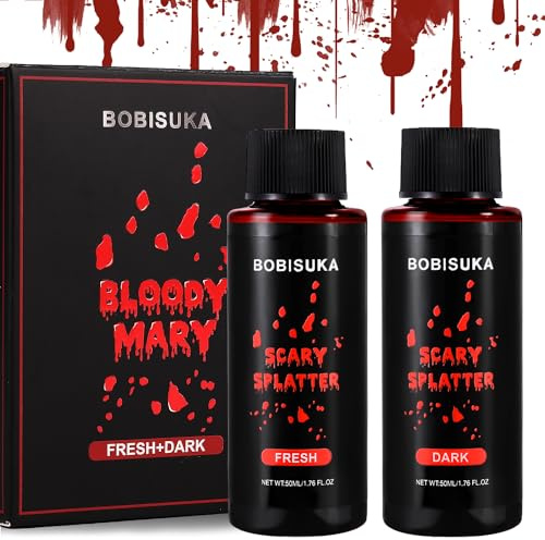 BOBISUKA Halloween Kunstblut 2er Set - Fake Blood Realistisch Abwaschbar Sicher für Karneval, Film, Theater, Unfug, Simulierte Wunden (Dunkelrot+Scharlachrot)