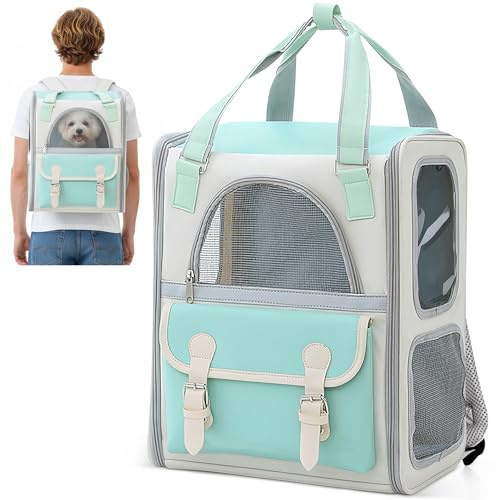 ALLSOPETS Haustier Rucksack mit Netzfenster Tragbare und Faltbare Hunderucksack für Katzen und Hunde Welpen Bequem Atmungsaktiv Katzenrucksack Perfekt für Reisen Wandern Spazierengehen Blau