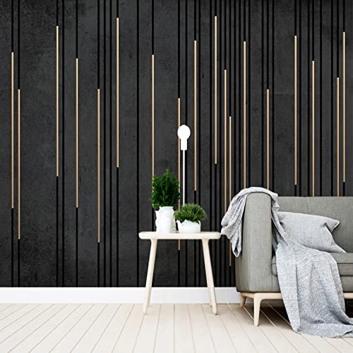 Vlies Fototapete Schwarzer geometrischer Streifen 3D Effekt Vlies Tapeten Wandtapete XXL Moderne Wanddeko Wohnzimmer Schlafzimmer Büro Flur 400 cm B x280 cm H