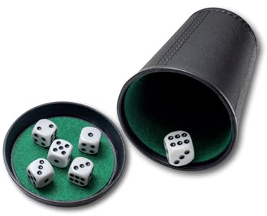 Noris Würfelbecher mit 6 Würfeln – vielseitiges Spielzubehör für Brett- und Würfelspiele – klassischer Becher für Kinder und Erwachsene – für unterwegs, Spielabende, Partys und Familienspiele