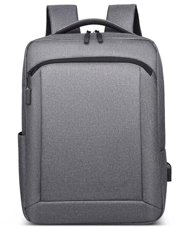 DEEVORCA Moda Mochilas Hombre Elegante Impermeable 14 Pulgada Computadora Portatil Bolsas con Puerto USB Mochila para Escuela Viajar Trabajo Negocio Casual Cámping Hombre Backpack Gris