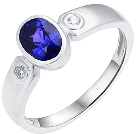 Epinki Echtgold Schmuck Verlobungsring 18K Au750 Weißgold Frauen, 1.25ct Labor Erstellt Saphir Oval Partnerringe Blau Klassiker Freundschaftsringe Weißgold 750 mit Moissanit, Gr.51 (16.2)