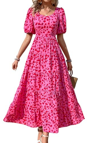 PRETTYGARDEN Women's Puff Sleeve Floral Cute Spring Dresses for Women 2024 Casual Maxi Dress Modern