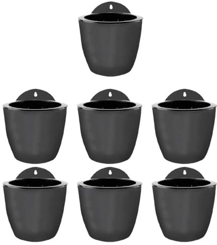 osiuujkw 7pcs/set Practical Flower Pot Self-Watering Wall Hanging Nursery Planter Self-watering Plant Flower Pot Resin, Gray-black 110