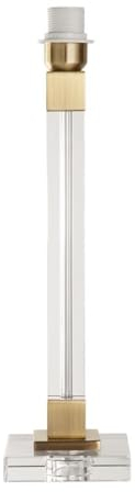 Licht-Erlebnisse Lampensockel Glas für Tischlampen H: 48 cm in Klar Messing für E27 Jugendstil Kabel Schalter Stecker Lampenfuß Gestell für Tischleuchte