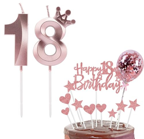 Bolosa Zahlenkerzen 18 in Roségold für Geburtstagstorten | Roségoldenes Set mit Zahl 18, als Tortendeko für Mädchen, Jungen und Geburtstagsfeiern, 18. Geburtstag Deko