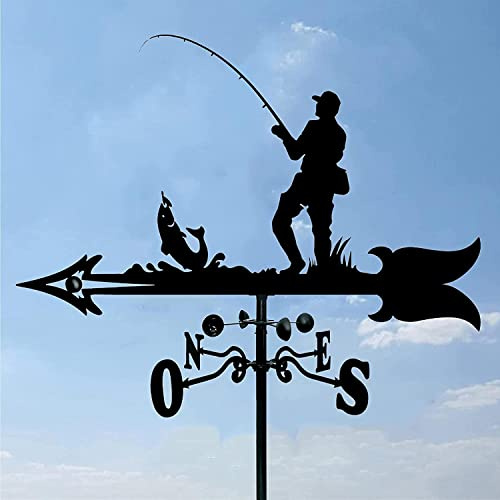 Girouette décoration Jardin, girouette Jardin, indicateur Direction du Vent en métal pêcheur, Jardin scène Ferme rétro, Jardin, Cour, Patio, Cour, Outils Mesure d'ornement Toit