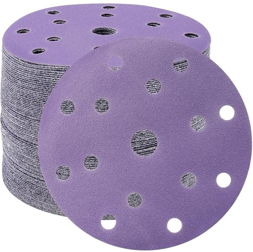 STEBRUAM 50 Stück Schleifpapier 150mm Klett 100 Körnung für Auto Metall | 15 Loch Keramik Schleifscheiben,Premium Schleifpapier für 6 Zoll Exzenterschleifer