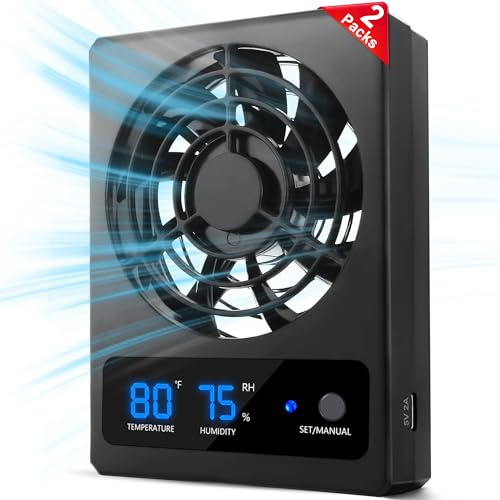 Eckpo 2PCS Reptile Ventilation Fan with Humidity Sensor and High-Temp Alarm, Fan Dehumidifier for Reptile Enclosure and Terrarium