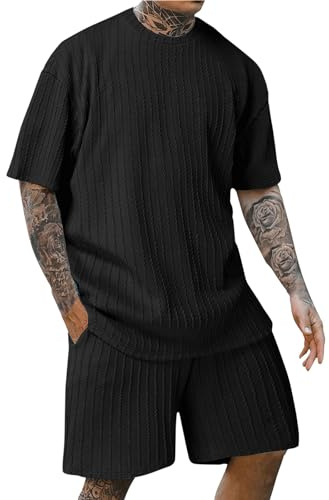 TIMELYE Generic Retourenkauf Angebote Streatwear Trainingsanzüge Für Herren Sommer Kleidung Für Herren Training Sport Anzüge Leicht Trainingsanzug Herren Kurz Sportanzug Herren(Schwarz,M)