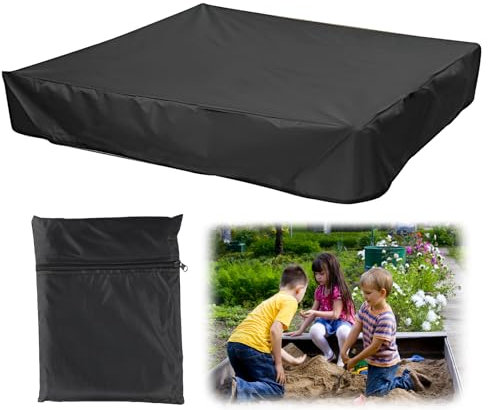 Volumoon Sandkasten Abdeckung, Abdeckplane für Sandkästen, Sandkastenplane mit Kordelzug, Sandkastenabdeckung Schutzhülle Sandkasten Regenschutz Staubdicht Wasserdicht (Schwarz, 150 * 150 * 20cm)