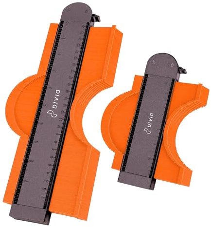 DIVID® Kontourenlehre, Duplikator Schablone mit integriertem Lineal, Kontorenlehre mit Feststeller, Vervielfältigungslehre, Profillehre, Holzbearbeitung (5 & 10 Zoll)