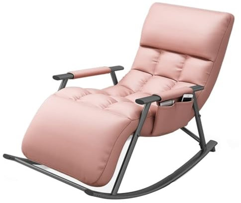 AMAZWI Moderner Schaukelstuhl Mitte Jahrhunderts Liegestuhl Schlafzimmer Schaukelliege Gepolsterter Sitz for Wohnzimmer, Schlafzimmer, Lounge Zu Hause(Pink)