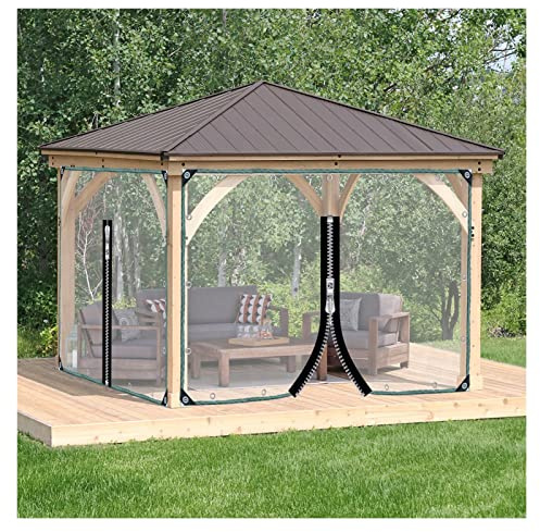 Waterproof Side Panels Clear Tarp Panel with Zipped Door, Weather Resistant Pergola Side Curtains, for Gazebo, Porch, Customizable (Size : 5x10ft/1.6x3m)