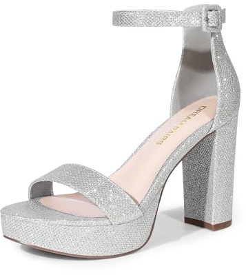 DREAM PAIRS Women's Platform Chunky Heeled Sandals | chunky heel, ankle strap buckle closure, 4mm latex insole
