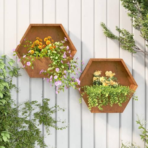 Xichuzi Wand-Pflanzkübel 2 STK Pflanzkasten, Blumenkasten, Blumenkübel, Blumentopf, Pflanztrog, Pflanzkiste, Tomaten Kübel, Grau Kortenstahl 46x10x40 cm