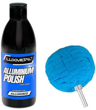 Polish Lux Metal Kit de Polissage Aluminium 250g : Pâte Abrasive Élimine Rayures et Oxydation + Tampon Boule Moyenne pour Voiture, Moto, Bateau, Jantes, Vélo - Brillance et Protection Durable